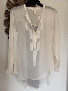 Sundance Ivory Embroidered Sheer Long-Sleeve Tunic blouse shirt SZ XS S